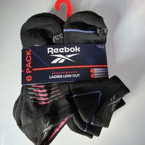 Reebok Ankle Socks 6 Pack Black Womens Size 4-10 New With Tags